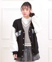 Vネックカレッジアップリケ裏毛カーディガン