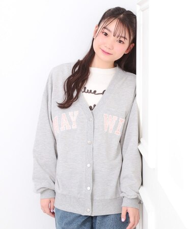 Vネックカレッジアップリケ裏毛カーディガン