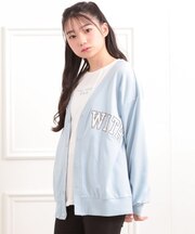 Vネックカレッジアップリケ裏毛カーディガン