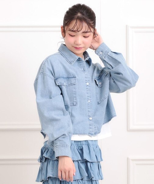 【セットアイテム】短丈デニムシャツ＋ロンT