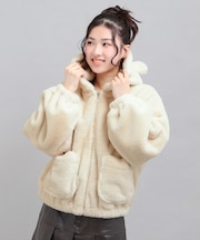 耳付きフェイクファーブルゾン