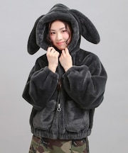 耳付きフェイクファーブルゾン