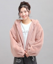 耳付きフェイクファーブルゾン