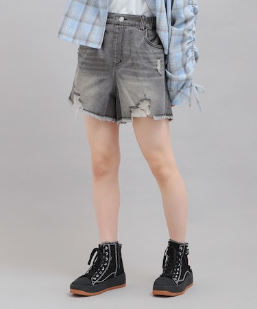 デニムツイルダメージショートパンツ