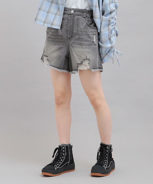 デニムツイルダメージショートパンツ