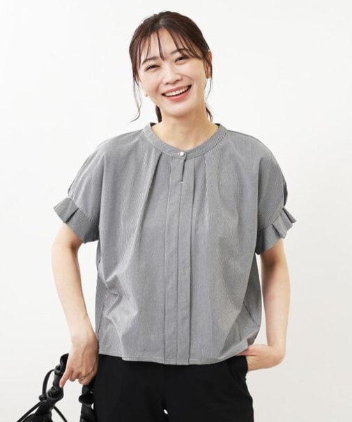 【SALE/E‐QUALITY/手洗い可】涼し気ストライプジャージプルオーバー