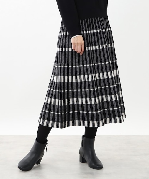 【WEB限定カラーあり／手洗い可／セットアップ可】バイカラーチェック柄ジャカードスカート
