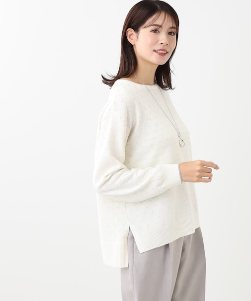 【洗える】ラメジャカードニット