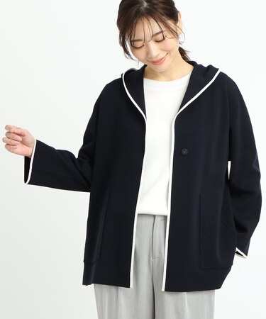 【軽羽織りに◎】フーデッドニットカーディガン