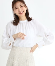 【R‐QUALITY／接触冷感／洗える】スタンドネックシャツブラウス