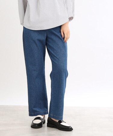 【E‐QUALITY／手洗い可／細見え】ストレートシルエットデニムパンツ