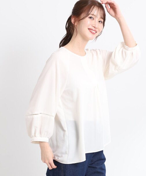 【E‐QUALITY／手洗い可】ピンタックブラウス