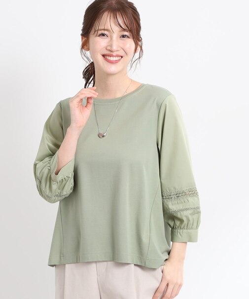 【夏SALE／E‐QUALITY／手洗い可】レーススリーブブラウス