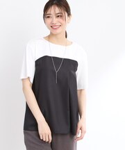 【マシンウォッシュ可能】レイヤード風ジャージブラウス