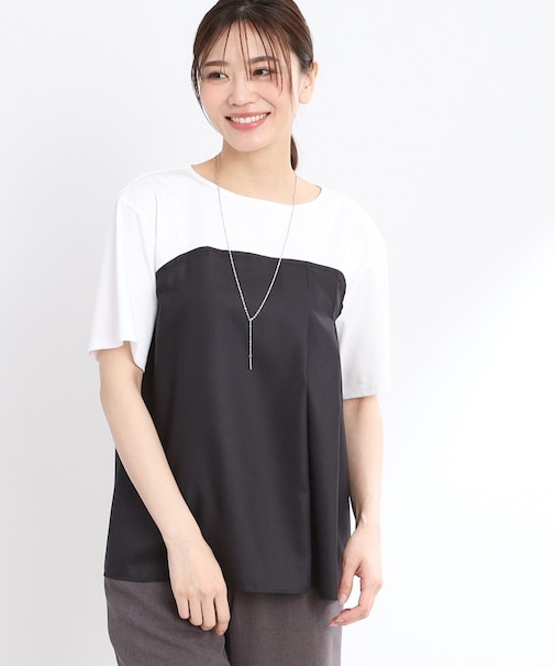 【マシンウォッシュ可能】レイヤード風ジャージブラウス