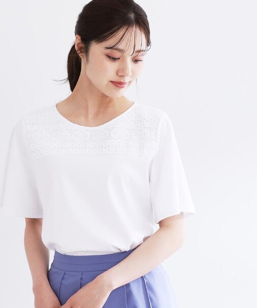 【手洗い可】レースデザインジャージTシャツ