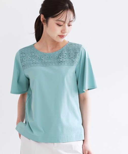 【手洗い可】レースデザインジャージTシャツ
