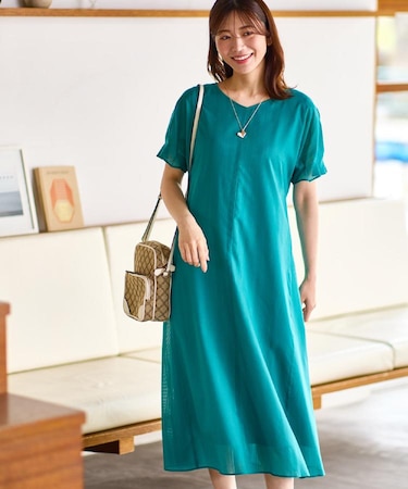 【夏SALE／一枚で決まる◎／手洗い可】シアーストライプソフトAラインワンピース