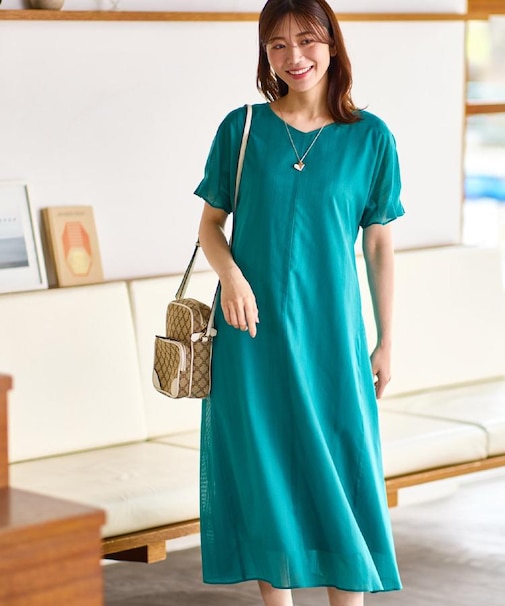 【夏SALE／一枚で決まる◎／手洗い可】シアーストライプソフトAラインワンピース