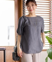 【マシンウォッシュ可】デニム調プルオーバーブラウス