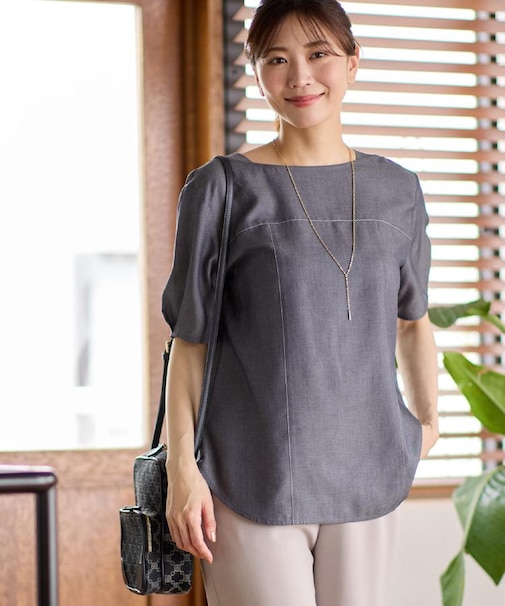 【マシンウォッシュ可】デニム調プルオーバーブラウス