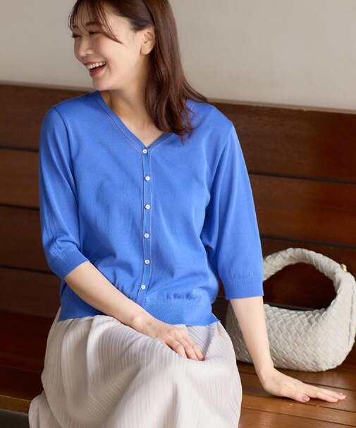 【WEB先行カラーあり/手洗い可】六分袖カーディガン