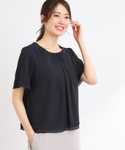 【マシンウォッシュ可】横切替ピンタックデザインブラウス