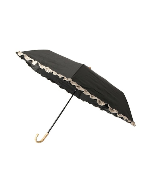 【晴雨兼用/UVカット率100%/雨の日もおしゃれに◎】バイカラーフリルデザイン折りたたみ傘