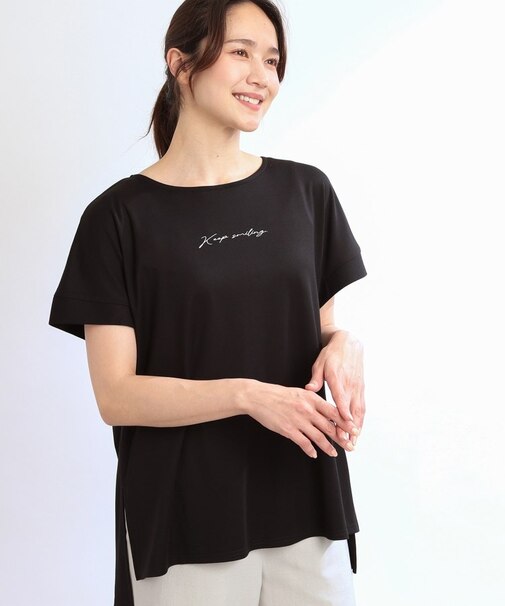 【E‐QUALITY】チュニック丈ロゴTシャツ