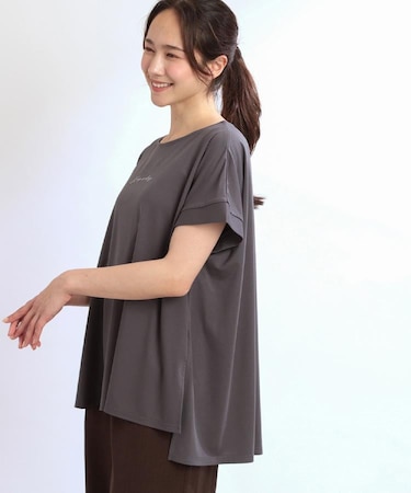【E‐QUALITY】チュニック丈ロゴTシャツ