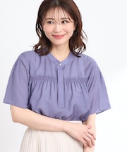 【選べる5色◎／接触冷感／マシンウォッシュ可】シャーリングデザインブラウス
