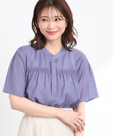 【選べる5色◎／接触冷感／マシンウォッシュ可】シャーリングデザインブラウス