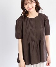 【すっきり見え！長め丈】ピンタックデザインチュニックブラウス