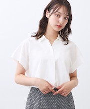 【二の腕さりげなくカバー／風通し◎／涼しく着られる】シャツ衿オフボディブラウス