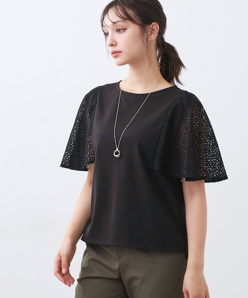 [ちびた ] UA - レース ジャージー ロングスリーブ プルオーバー レース ジャージー ロングスリーブ プルオーバー