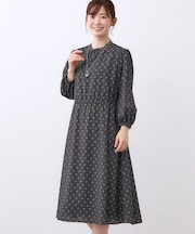 【きちんと見え／通勤／セレモニーにおすすめ◎】ドット×ダイヤ柄ワンピース