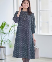 【きちんと見え／通勤／セレモニーにおすすめ◎】ドット×ダイヤ柄ワンピース