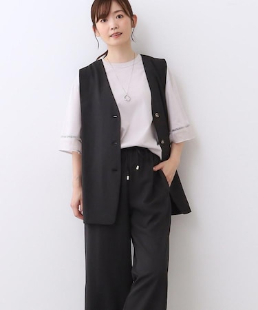 【E‐QUALITY／ウエスト総ゴム／セットアップ／単品使いOK◎】ベスト＋ストレートパンツセット