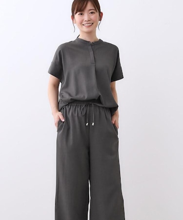 【E‐QUALITY／ウエスト総ゴム／セットアップ／単品使いOK◎】ブラウス＋ストレートパンツセット