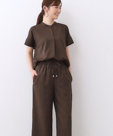 【E‐QUALITY／ウエスト総ゴム／セットアップ／単品使いOK◎】ブラウス＋ストレートパンツセット