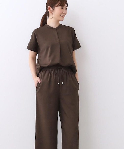 【E‐QUALITY／ウエスト総ゴム／セットアップ／単品使いOK◎】ブラウス＋ストレートパンツセット