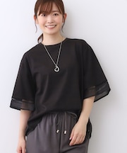 【E‐QUALITY／体型カバー／涼しく着られる◎】シアー×レースデザインプルオーバー