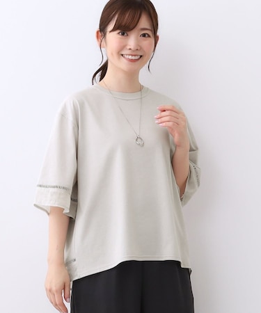 【E‐QUALITY／体型カバー／涼しく着られる◎】シアー×レースデザインプルオーバー