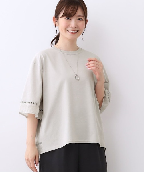 【E‐QUALITY／体型カバー／涼しく着られる◎】シアー×レースデザインプルオーバー
