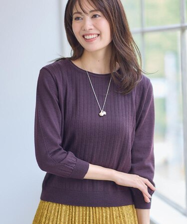【WEB先行カラーあり／インナーにおすすめ◎／アンサンブル可】すっきり見え縦編み柄ニット