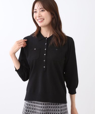 【透けにくい／残暑から秋まで着られる◎】衿付き七分袖ニット