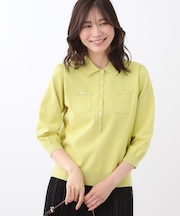 【透けにくい／残暑から秋まで着られる◎】衿付き七分袖ニット