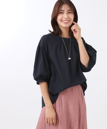 【E‐QUALITY／体型カバー／ゆったり着られる◎】ストライプ×パフスリーブのブラウス