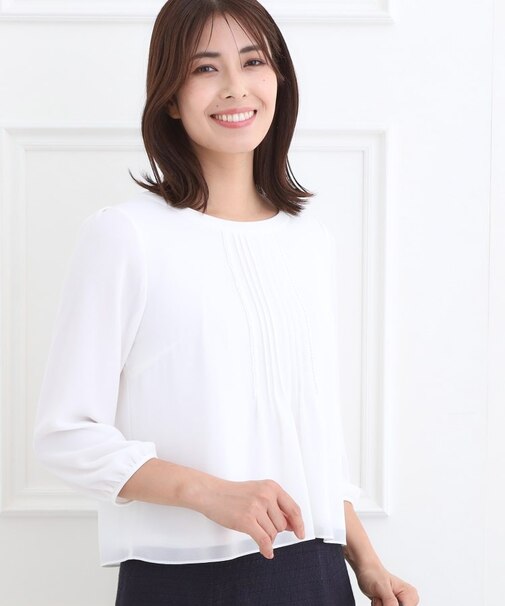 【フォーマル/入卒/お仕事に◎】ピンタック×スカラレースブラウス