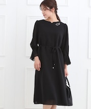 【フォーマル／入卒／付属リボン付き】スリーブデザインジョーゼットワンピース